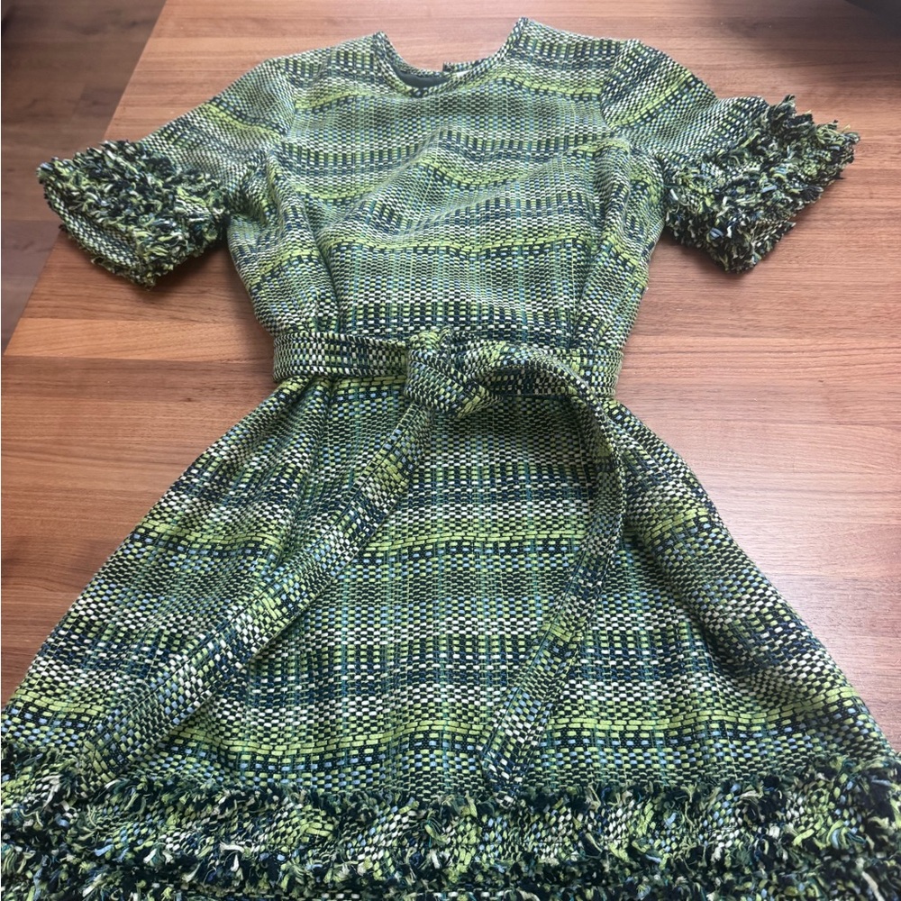 NWT Tweed Cinq a Sept  Green Dress with Belt size 6.